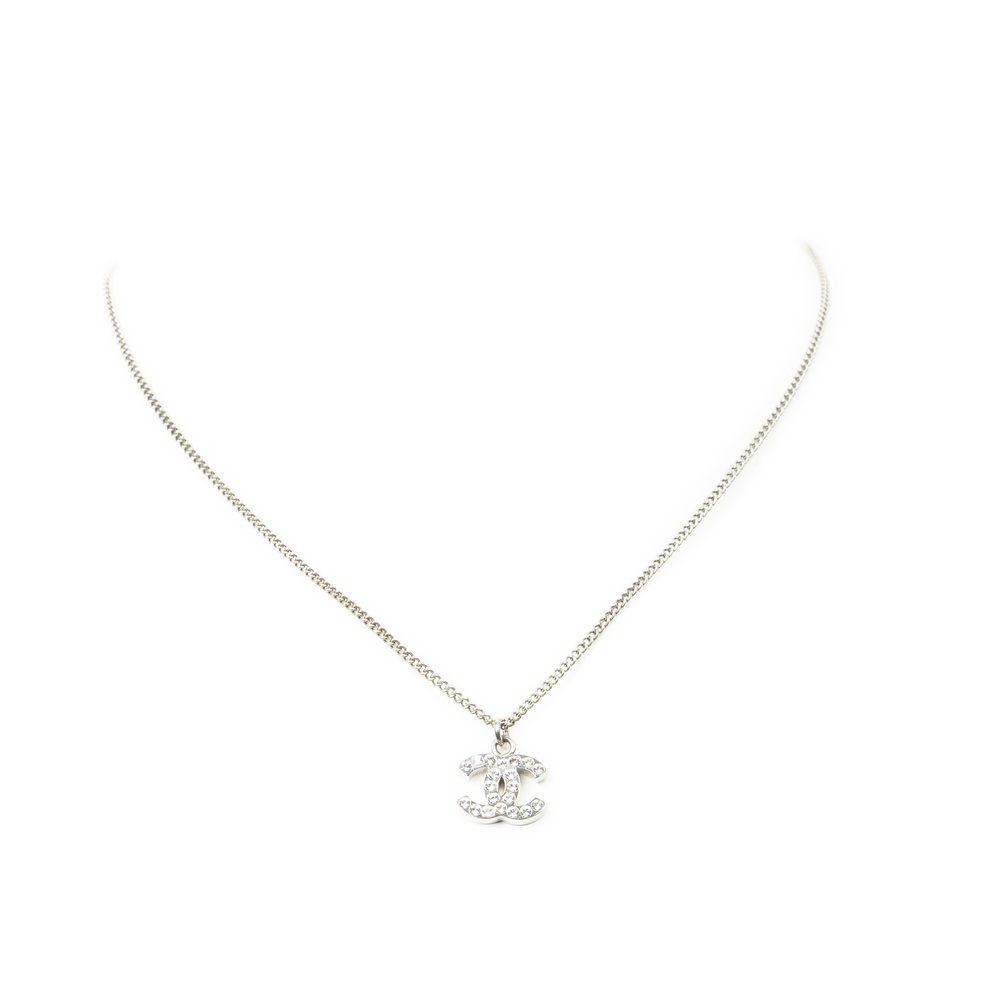 Chanel CC Logo Rhinestone Pendant Necklace